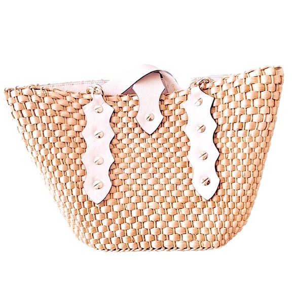 Michael Kors White Leather Santorini Raffia Large Straw Woven Tote Bag. - Picture 7 of 16